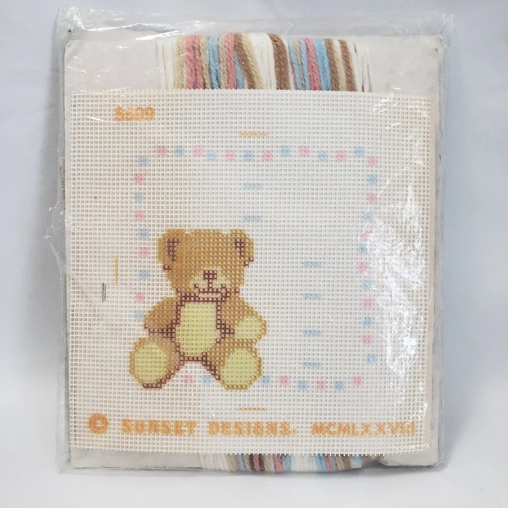 Little Bear Baby Birth Record Vintage Needlepoint Kit Sunset 5x5